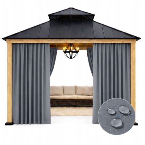 Cortina de jardín impermeable de 155x240 cm con cinta tipo túnel, color gris oscuro, 1 unidad. (1/5)