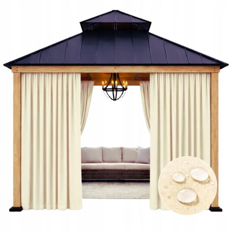 Cortinas impermeables para jardín de 155x240 cm, confeccionadas para exteriores, color crudo claro. (1/5)