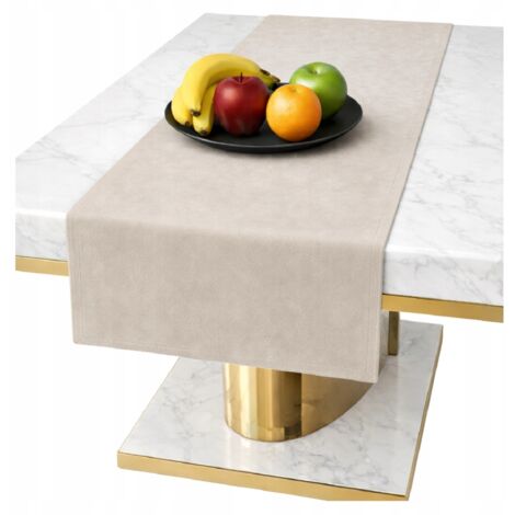 Camino de mesa de terciopelo beige claro para mesa de 40x140 cm, liso, clásico, elegante.