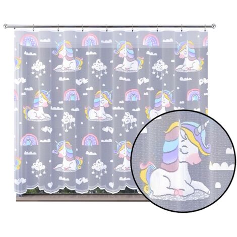Cortina infantil de unicornio, poni y caballo, 500 x 150 cm, con cinta adhesiva. (1/5)