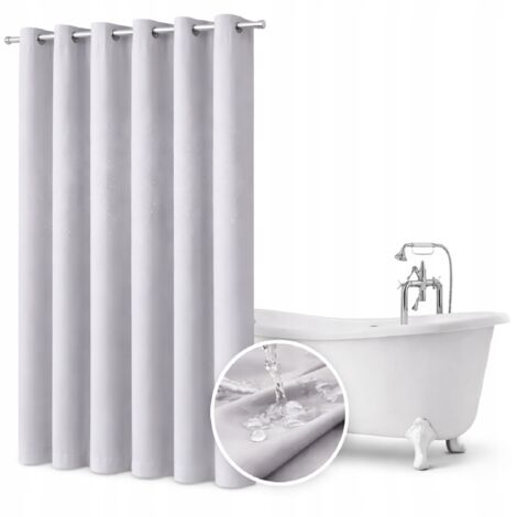 Cortina de ducha de 200x260 cm, impermeable, ligera, con ojales, color gris claro. (1/5)