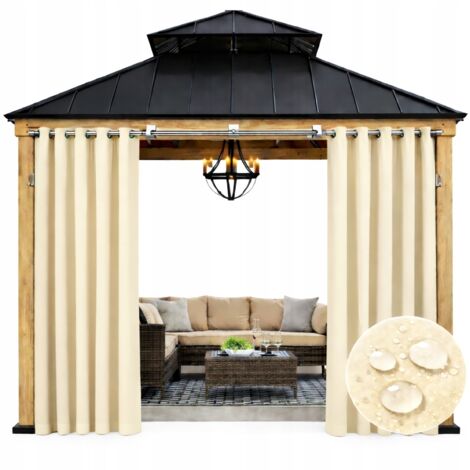 Cortina de jardín de 155x230 cm, impermeable, con ruedas, para terraza, pérgola o balcón, color crudo. (1/5)