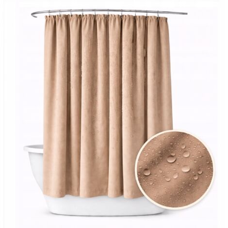 Cortina de baño de 150x220 cm, impermeable, con cinta de velcro, color beige. (1/5)