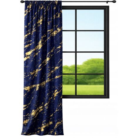 Cortina de terciopelo confeccionada de 140x220 cm. Cortina de mármol azul marino con estampado dorado. (1/5)
