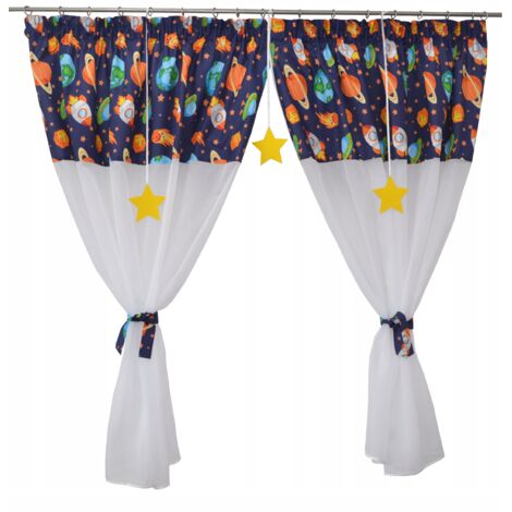Tienda de campaña infantil con planetas y cohetes espaciales, 400 x 160 cm, con colgantes en forma de estrella. (1/5)