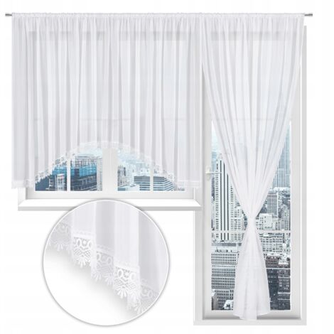 Juego de cortinas y visillos GUIPURA para balcón, salón y dormitorio, 400x145 y 200x250