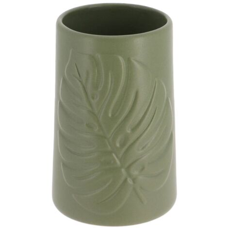 Taza redonda de gres con decoración de hojas - caqui - Tendance