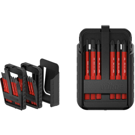 Wiha Juego de bits slimBit electric ranurados, Phillips, Pozidriv, PlusMinus/Pozidriv, TORX®, de 12 unid., con clip para cinturón (43162)