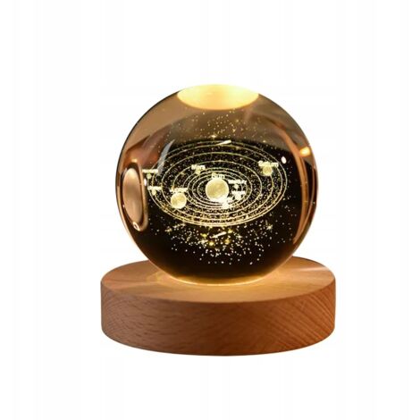 L谩mpara de noche 3D con forma de bola de cristal de 6 cm, alimentada por USB, para ni帽os, con sistema solar. (1/3)