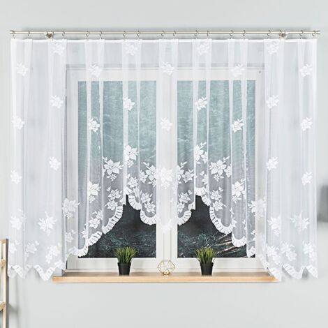 Irena - Cortina jacquard confeccionada con abertura en la parte inferior - 420 x 160 cm - blanca (1/5)