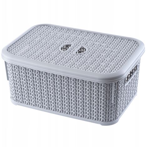 Cesta rectangular con tapa, organizadora, de mimbre, 6 l, gris claro (1/5)