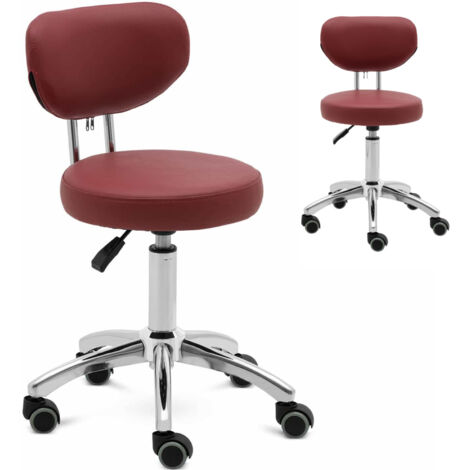Silla de maquillaje giratoria Ascona con respaldo y ruedas, 46-60 cm - burdeos (1/5)