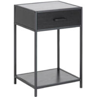Mesita de noche Seaford negra con cajón, moderna MDF METAL