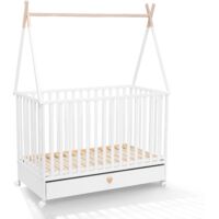 Cama infantil 2 en 1 blanca con cajón, cama de madera de 120 x 60 cm + ruedas. Cama infantil 2 en 1 blanca con cajón, cama de madera de 120 x 60 cm + ruedas.