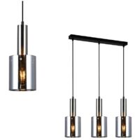 Italux Sardo - Lámpara colgante moderna de níquel satinado 3 luces con pantalla ahumada, E27