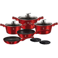 Juego de macetas de granito Berlinger Haus BH-1222 color burdeos, 10 piezas.
