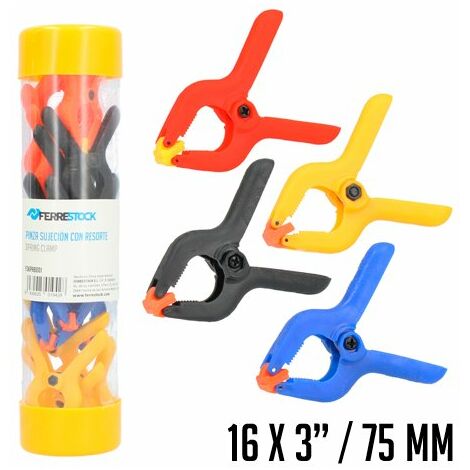 Ferrestock FSKPRB001 16pcs pinzas de sujeción con resorte, mandíbulas giratorias, muelle extra fuerte, apertura máxima 35mm, profundidad 35mm