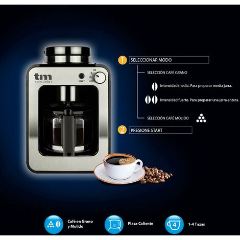 TM Electron Mini Cafetera de Goteo con Molinillo 4 Tazas 600W Plata