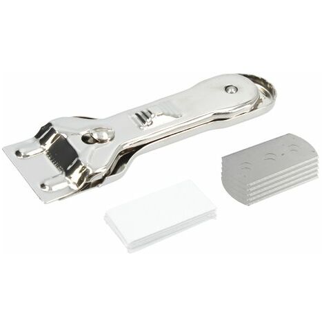 Ferrestock FSKRK405 Rascavidrio fabricado en acero inoxidable con cuchilla doble de 39mm y 5 hojas de recambio, cuchilla resistente ideal para vitrocerámicas y todo tipo de cristales
