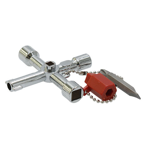 Ferrestock S4 Llave Multifuncional para abrir armarios de control para sistemas de paso de gas, agua, electricidad e instalaciones técnicas