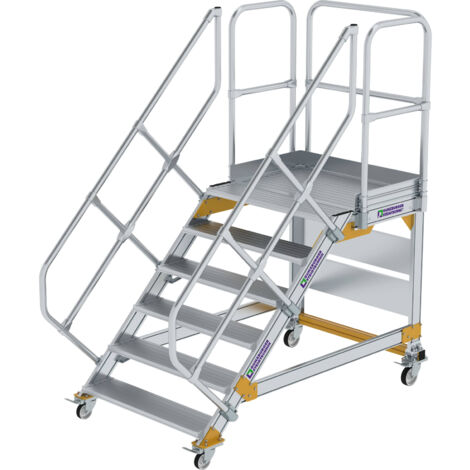 Günzburger Steigtechnik Escalier à plate-forme 45° mobile Largeur de marche 1 m 6 marches aluminium strié - 600806 (1/2)