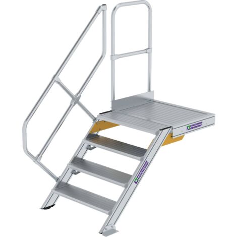 Günzburger Steigtechnik Escalier avec plate-forme 45° Largeur de marche 800 mm 4 marches aluminium strié - 600444 (1/2)