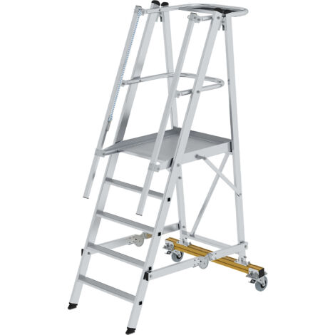 Günzburger Steigtechnik Echelle à plate-forme pliable et mobile 5 marches Tube transversal L= 1 m - 052305 (1/4)