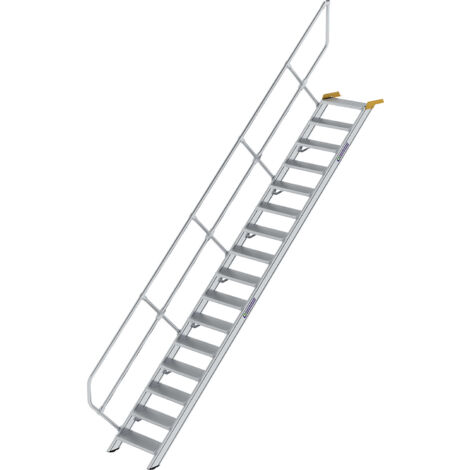 Günzburger Steigtechnik Escalier 45° Largeur de marche 800 mm 16 marches aluminium strié - 600276 (1/3)