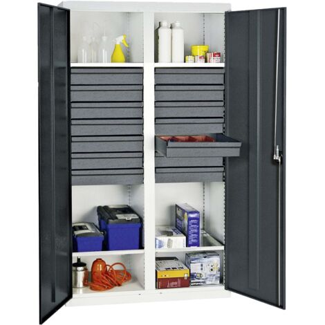 Stumpf Armoire à outils et matériel série 3000 gris clair / gris anthracite + 14 tiroirs 100 mm + cloison centrale + 4 tablettes coulissantes - 3004471 (1/2)