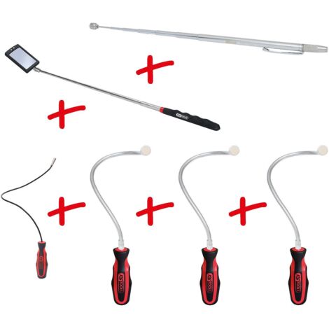 Kstools – Miroir d'inspection flexible avec éclairage LED – 6 pcs – Acier Chrome Vanadium – Poignée bi-composant – Capacité de charge 3.0 kg