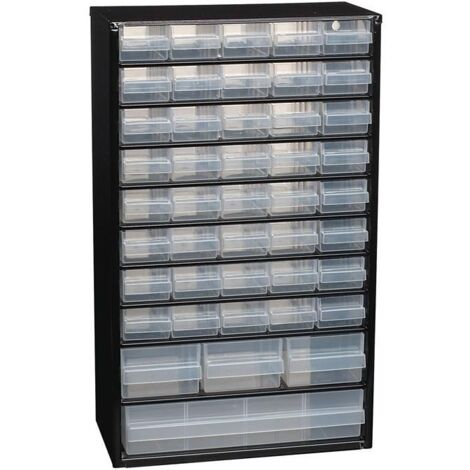 Magasin de petites pièces B306xL150xH510mm en acier bleu, 44 tiroirs en polypropylène