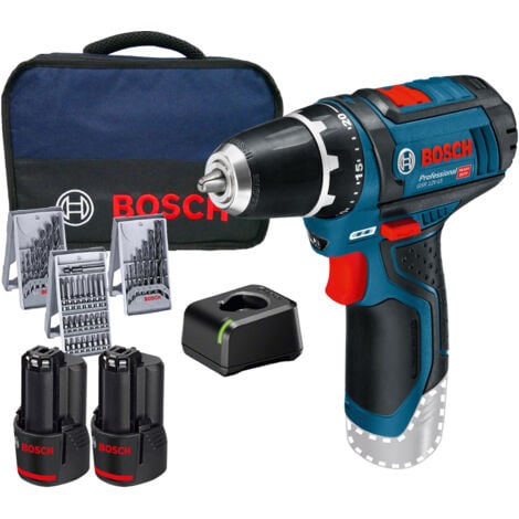 Perceuse-visseuse sans fil GSR 12V-15 Bosch / 2x 2,0 Ah batterie + chargeur avec kit d'embouts et de forets dans un sac souple - 0615990GB0