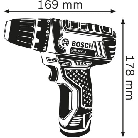 Perceuse-visseuse sans fil GSR 12V-15 Bosch / 2x 2,0 Ah batterie + chargeur avec kit d'embouts et de forets dans un sac souple - 0615990GB0