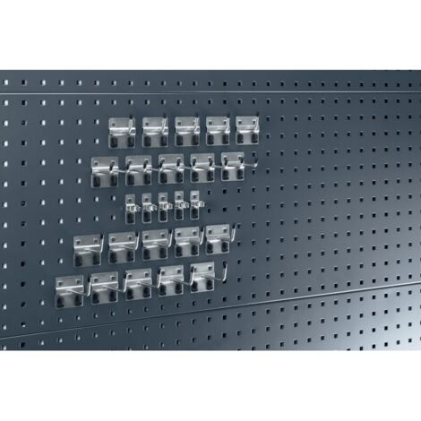 Kit de supports pour outils, assortiment de 25 pièces, pour plaques perforées, 15 crochets simples / 5 doubles / 5 pinces (1/2)