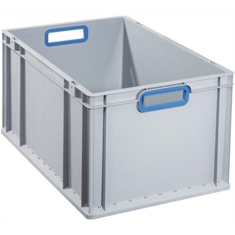 Conteneur de transport empilable L600xB400xH320mm gris PP avec poignée ouverte bleu