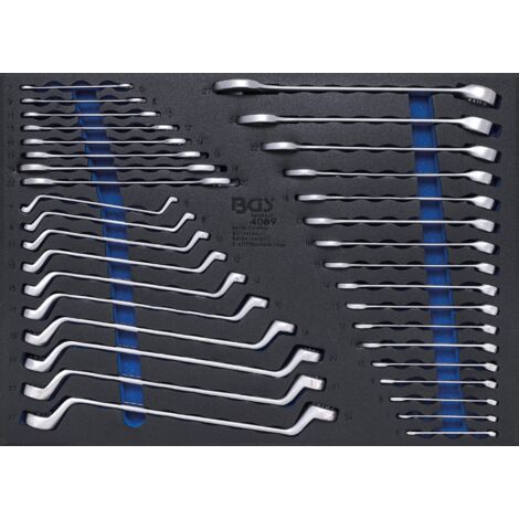 Bgs Technic – Jeu de clés mixtes 35 pièces – Acier chrome-vanadium – Clés à anneau coudées pour accès facile – Insert de chariot d'atelier
