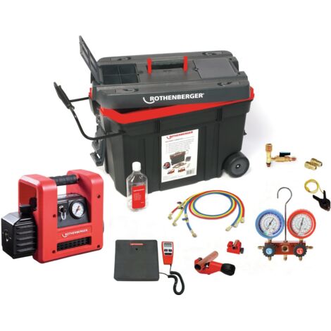 Rothenberger – Kit universel ROCADDY 120 R32 analogique – Évacuation et remplissage systèmes réfrigération – Outils transportables en valise à roulettes - 1000002560