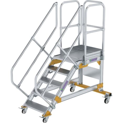 Günzburger Steigtechnik Escalier à plate-forme 45° mobile Largeur de marche 0,6 m 5 marches aluminium strié - 600765 (1/2)