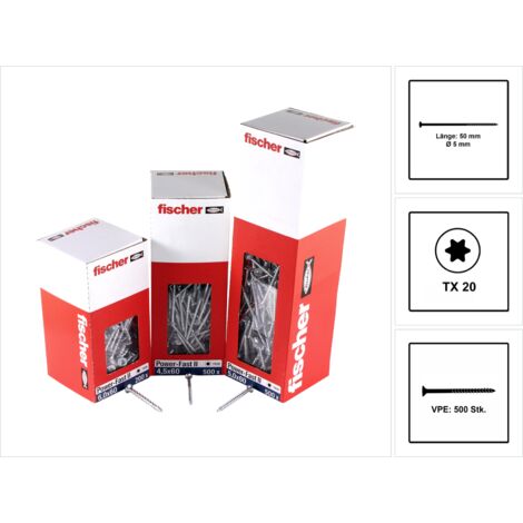 Fischer 500x Power-Fast II FPF II CTP 5 x 50 mm BC tête fraisée avec étoile interne TX20 filetage partiel électro-galvanisé bleu passivé - 670377