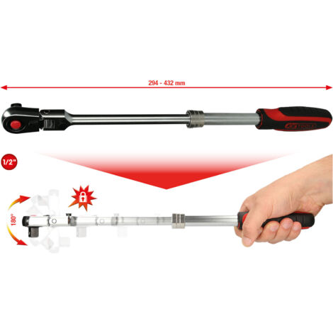 KS TOOLS 1/2" SlimPOWER Cliquet réversible articulé télescopique 72 dents - 914.1220