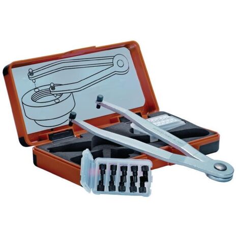 Clé à ergot réglable 1,5-2-2,5-3-4 mm – Acier spécial galvanisé – Pour écrous à deux trous – Remplace 5 tailles de clés – AMF