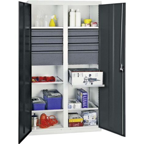 Stumpf Armoire à outils et matériel série 3000 gris clair / gris anthracite + 6 tiroirs 100 mm + 2 tiroirs 200 mm + cloison centrale + 6 étagères coulissantes - 3004771 (1/2)