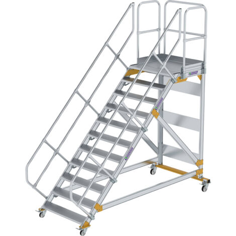Günzburger Steigtechnik Escalier à plate-forme 45° mobile Largeur de marche 1 m 11 marches aluminium strié - 600811 (1/2)