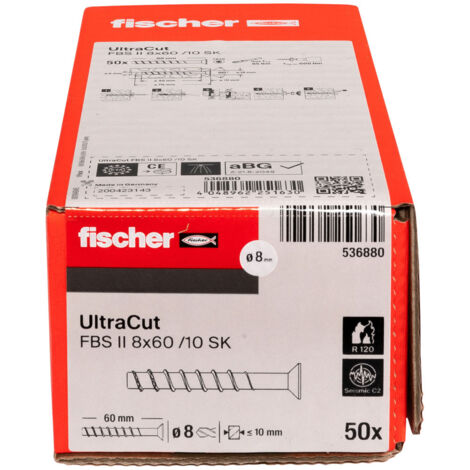 Fischer 50x ULTRACUT FBS II 8 x 60 mm 10/- SK tête fraisée - 536880