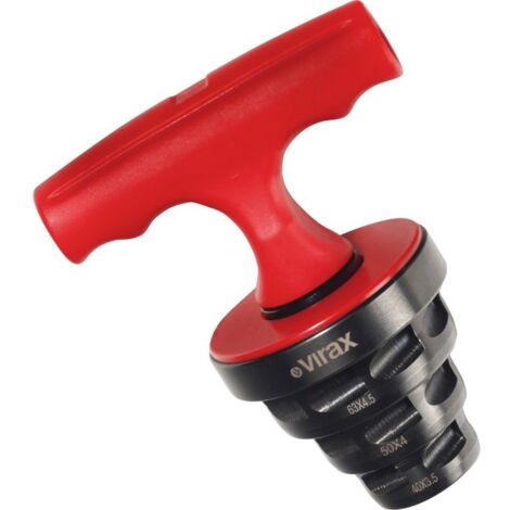 Virax – Calibreur à cliquet pour tubes multicouche 40x3,5 - 50x4 - 63x4,5mm – Ébavurage intérieur rapide – Poignée rouge
