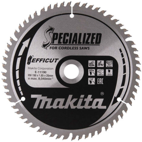 Lame de scie circulaire 190mm – 60 dents pour bois dur – Épaisseur 1,45mm – Angle de dent 10° – Compatible scies radiales MAKITA