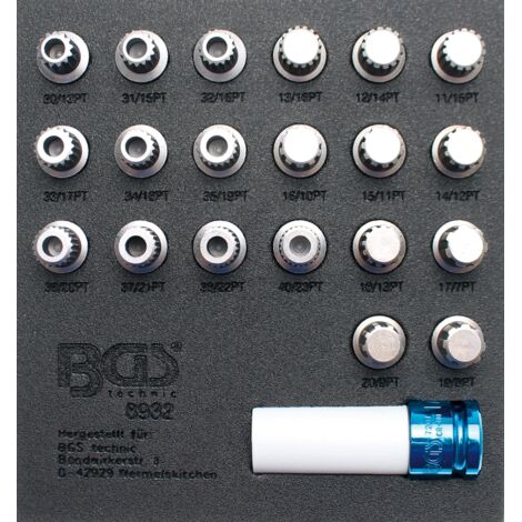 BGS Boîte à outils roulante 1/6: Kit d'outils antivol de roue pour BMW 21 pcs - 8932 (1/3)