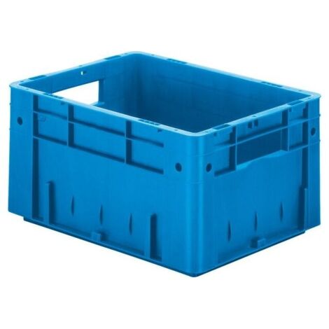 Conteneur de transport L400xB300xH210mm bleu en PP, capacité lourde, parois latérales fermées (1/2)