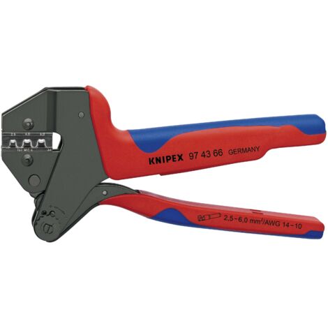 KNIPEX 97 43 66 Pince à sertir universelle pour matrices de sertissage interchangeables Pince à sertir universelle pour connecteurs Multi-Connect MC4® (jusqu'à 6 mm²) avec poignées multimatières bruni (1/4)