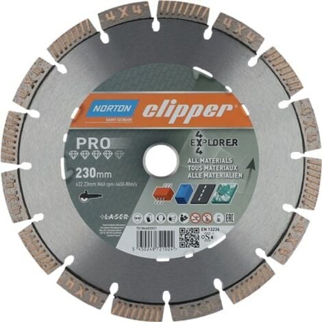 NORTON CLIPPER disque à tronçonner diamanté 4x4 Explorer D.230mm alésage.22,23mm 2,5mm 12mm - 70184602021